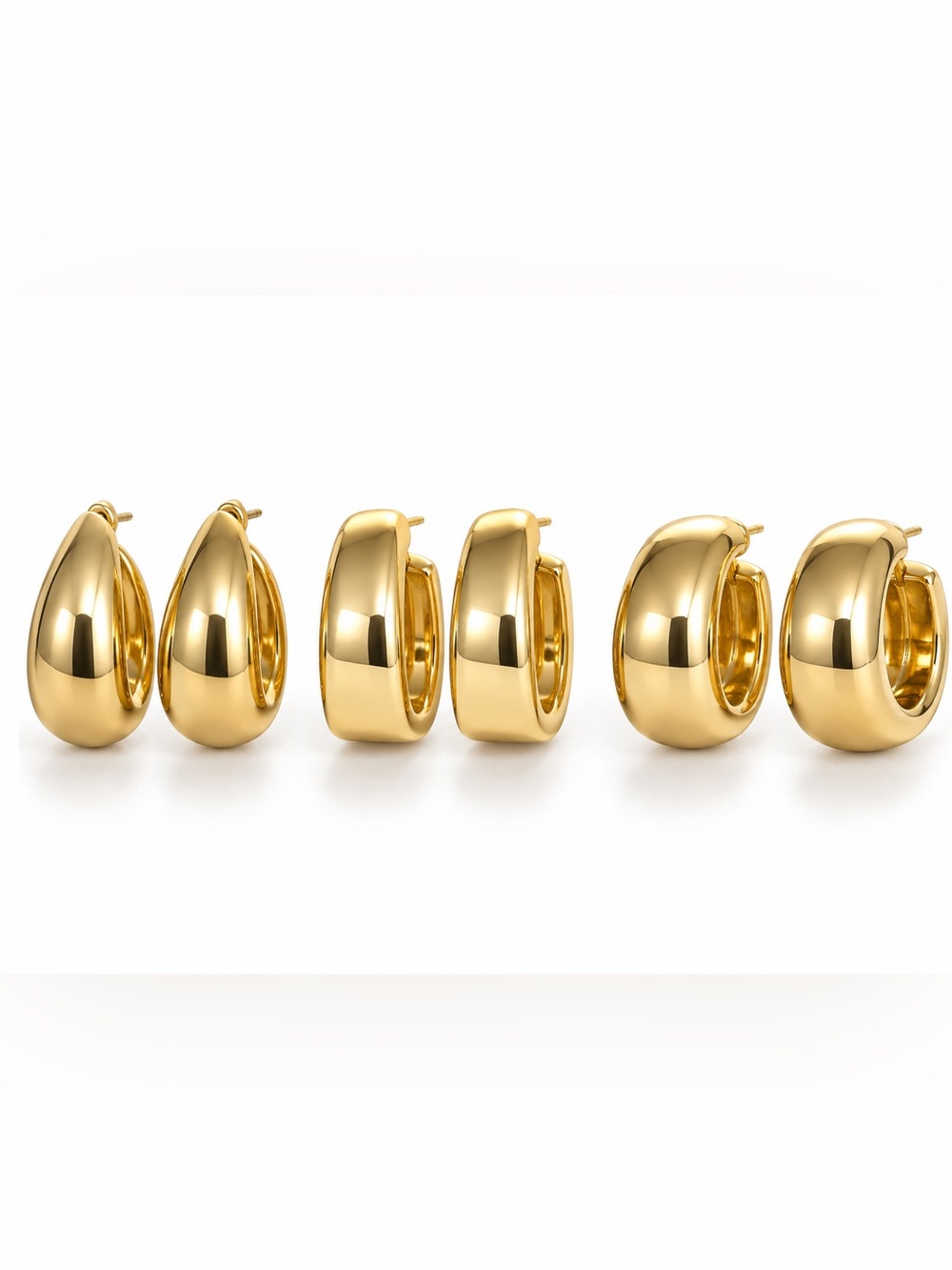 Fashion Jewelry Gold Hoop Earring Set - Shiny Gold Finish